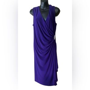 R&M Richards Purple Sleeveless Draped Cocktail Dress
